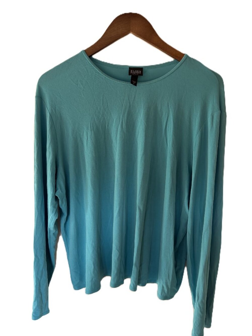 Eileen Fisher Turquoise Crew Neck Long Sleeve 100% Silk Jersey Top, Plus Size 1X